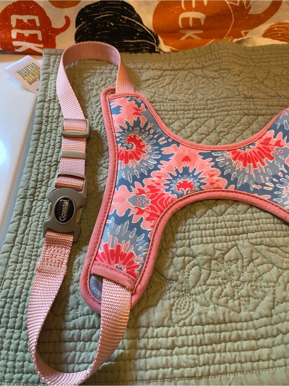 COASTAL Dog Harness Size Medium Pink/Blue Geo Print EUC